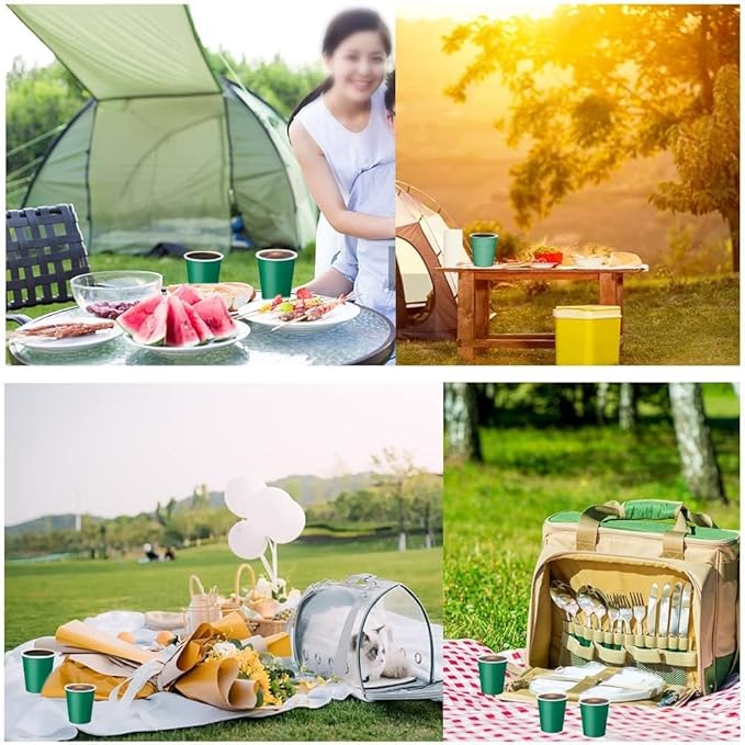 75 Pack 8 oz Disposable Coffee Cups, Paper Hot Cups, Beverage Cups Suitable for Home, Kitchen, Office, Paper Cups for Birthday Parties, Outdoor Campings and DIY (Green)