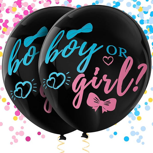 Gender Reveal Balloon Pop - 36 Inch Baby Gender Reveal Balloons With Confetti,2 Pcs Boy or Girl Balloon Gender Reveal Black Large,Big Balloon Gender Reveal Ideas