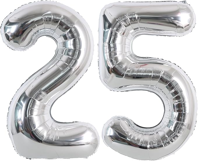 TONIFUL 40 Inch Silver Large Numbers Balloons Number 25 Digital 25 Helium Foil Mylar Big Number Balloons for 2026 Graduation New Year Eve Birthday Party Anniversary Supplies Decorations