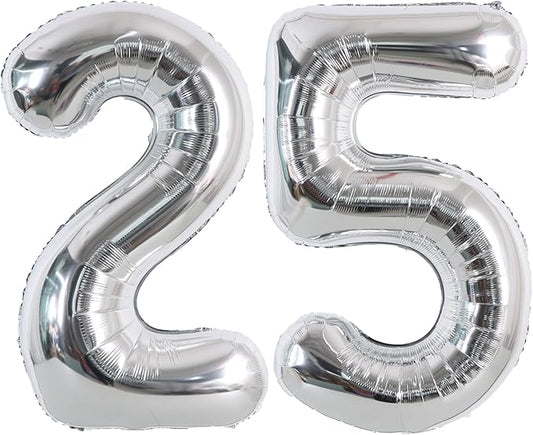 TONIFUL 40 Inch Silver Large Numbers Balloons Number 25 Digital 25 Helium Foil Mylar Big Number Balloons for 2026 Graduation New Year Eve Birthday Party Anniversary Supplies Decorations