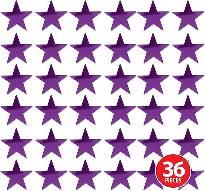 Beistle 36-Pack Foil Purple Star Cutouts, Party Decorations for Festive Occasions, Celebrations & Events, Starry Theme Decor for Wall & Table, 9”