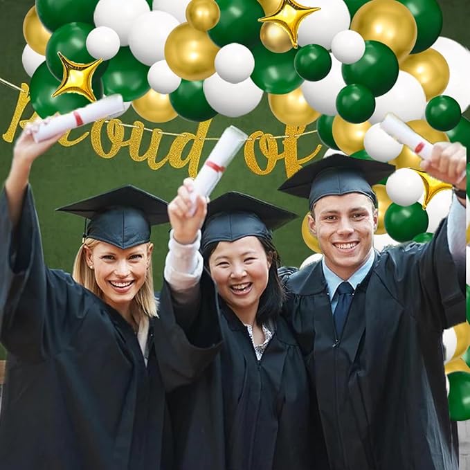 Dark Green and Gold Balloon Garland Arch Kit - 124PCS Dark Green Balloons Metallic Gold White Balloons for Birthday Graduation Anniversary Bridal Shower Engagement Wedding Party Decorations