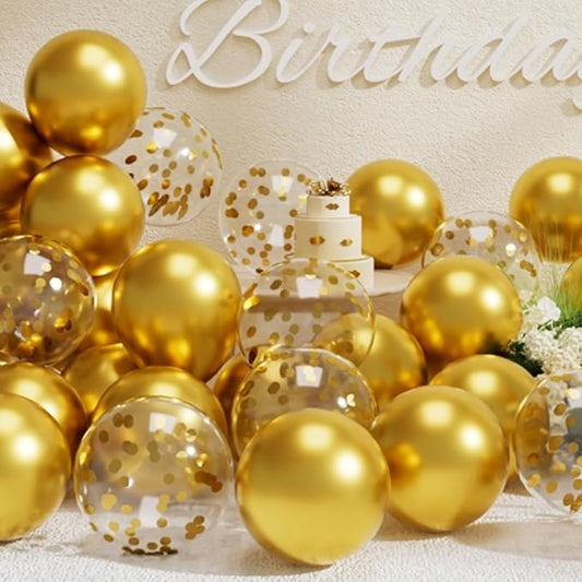 SUWEN Metallic Gold Balloons and Confetti Balloons Set 47PCS Latex Helium Chrome Gold Balloon for Birthday Graduation Anniversary Party Decorations
