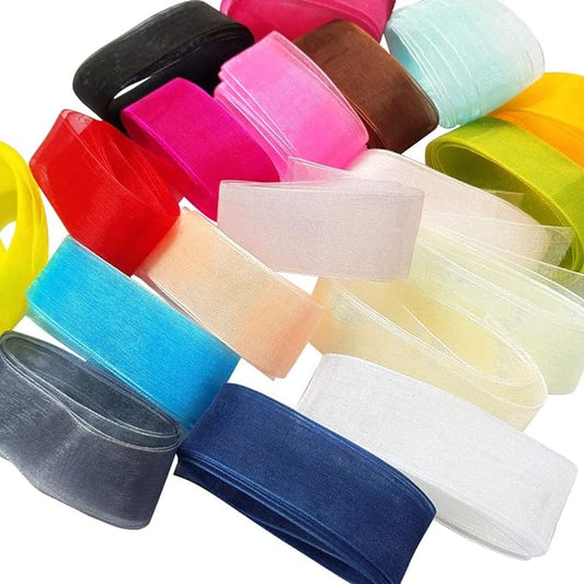 Chenkou Craft Solid Organza Ribbon Assorted 24 Yards Craft Bow Party Decoration Packing Ribbons (Mix, 1"(25mm))