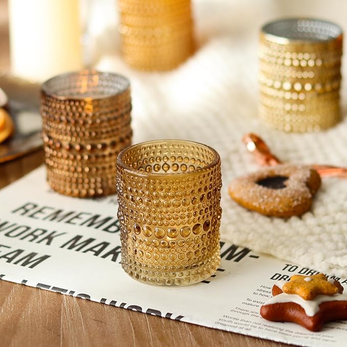 WDHODEC Gold Candle Holders 12 PCS, Glass Votive Tealight Candle Holders for Fall Thanksgiving Christmas Table Centerpiece Wedding Decorations