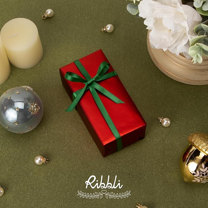 Ribbli Forest Green Double Faced Satin Ribbon,1/4” x Continuous 25 Yards,Use for Craft Bows Bouquet, Gift Wrapping, Wedding Decoration, Floral Arrangement