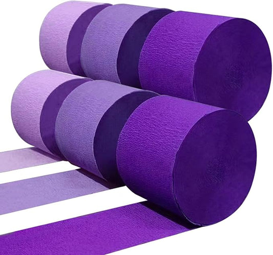 PheiLa Purple Crepe Paper Streamers 6 Rolls 492ft, Crepe Paper Birthday Decorations Purple Paper Party Streamers for DIY Gift Wrapping Wedding Holiday Party Decor, 1.77 Inch x 82 Ft/Roll