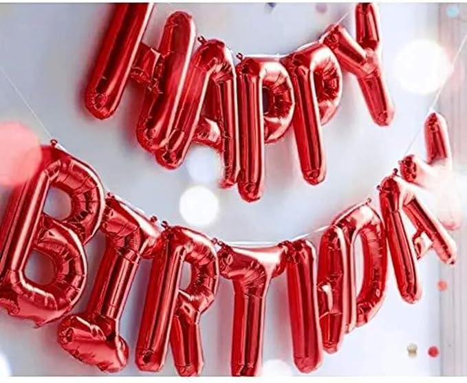 Red Happy Birthday Balloon Banner, 16 Inch Mylar Foil Letter Balloons, Reusable Birthday Decorations with Red Star Foil Balloons, Inflatable Party Supplies for Women Girls Decorations