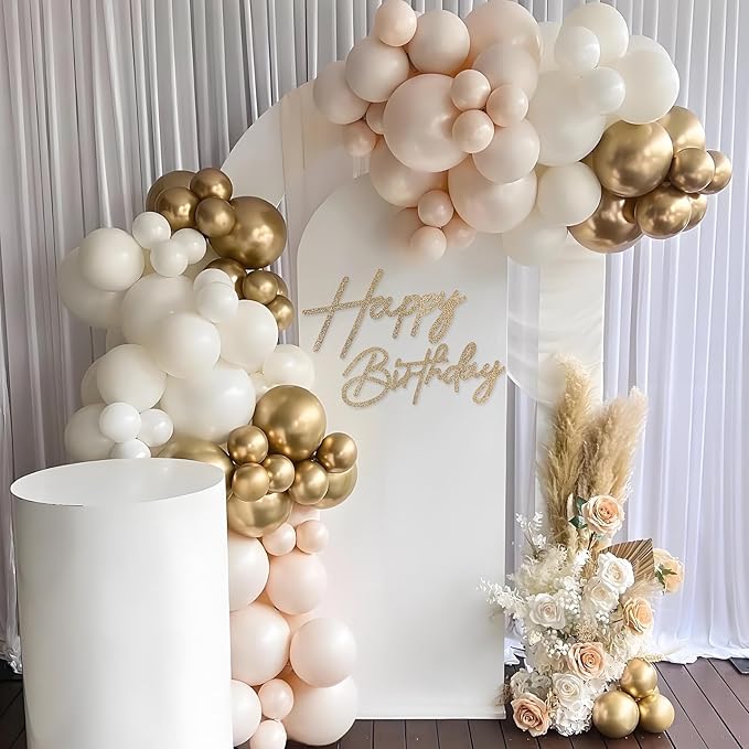 Happy Birthday Sign for Backdrop - Glitter Champagne Gold Felt 'Happy Birthday' Letter Sign for Balloon Arch Backdrop Decorations
