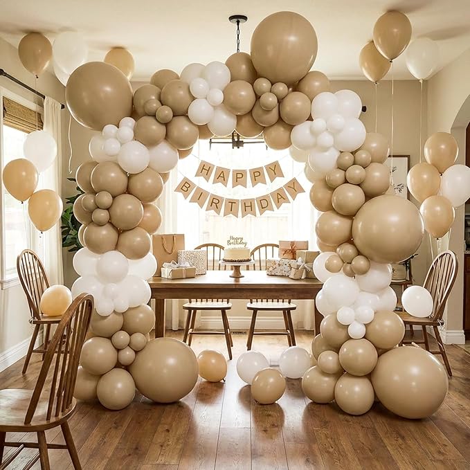 RUBFAC 135pcs Vanilla Brown Balloons, Latex Light Brown Balloon Different Sizes 18 12 10 5 Inch for Garland Arch Wedding Baby Shower Birthday Party Decorations