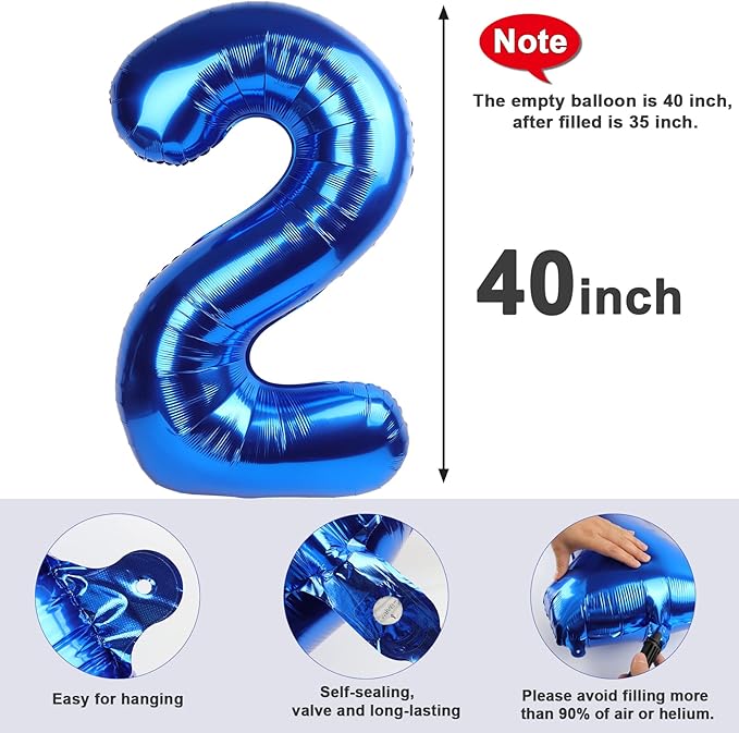 Numbers Balloon 40 Inch 2 Navy Blue Balloon Number Birthday Decorations, 2nd 12 21st Party Celebrations Decorations Graduations Baby