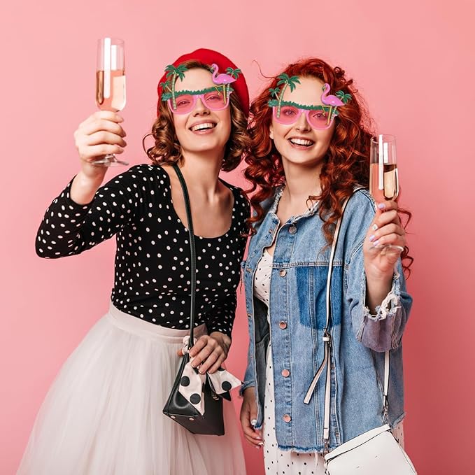 NUOBESTY Flamingo Party Glasses 2Pcs Hawaiian Sunglasses with Coconut Tree Design Lightweight Fun Photo Booth Props for Summer Beach Poolside Celebrations