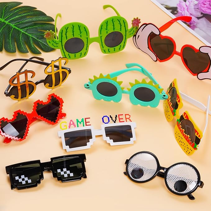 Sucrain 9pcs Luau Sunglasses Hawaiian Tropical Glasses Summer Photo Beach Supplies Decoration