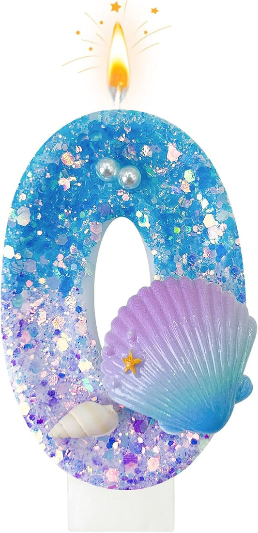 Blue and Purple Birthday Candles, 0th Birthday Cake Decoration, Cupcake Candles，Suitable for Mermaid Theme Party Cake Decoration (0)