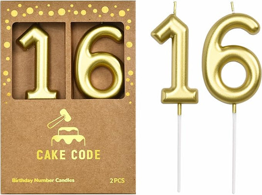 2.76 Inch Classical Gold 16 Number Birthday Candles, Gold Number Candles, Cake Number Candles, Party Celebration