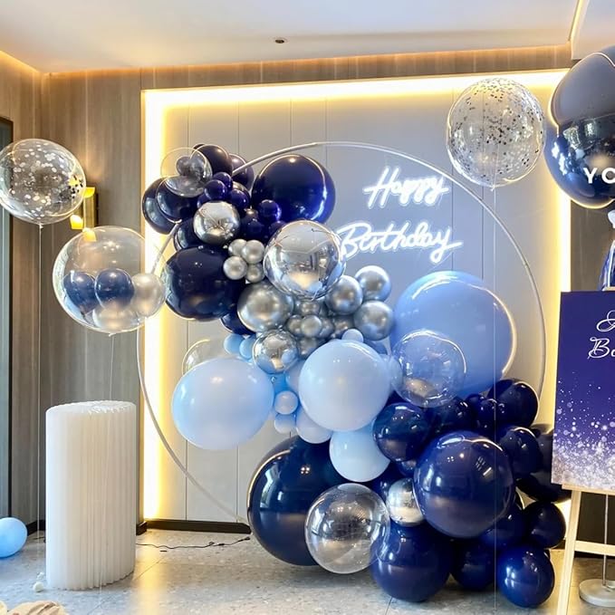 MEBAY Blue Silver Black Balloons Garland Arch Kit, 146 Pcs Royal Light Blue Metallic Confetti Silver Balloons for Baby Shower Graduation Anniversary Retirement Birthday Party Decoration