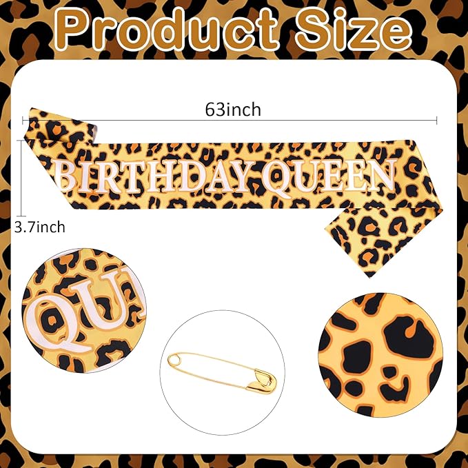 Cheetah Print Happy Birthday Decorations Set - BIRTHDAY QUEEN Leopard Birthday Sash & Sunglasses, Funny Bday Decoration Accessories for Women Party Favors SuppliesStyle A