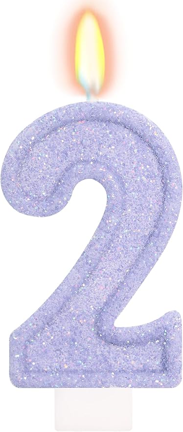 Purple Birthday Candles for Girls - Number 2 Candle Cake Topper for Purple Fairy Birthday Party Decorations