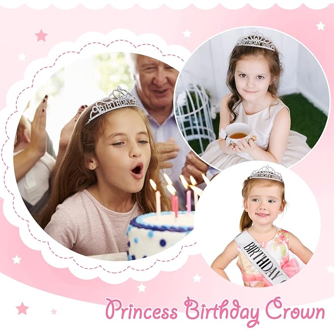 CIEHER Birthday Girl Crown and Birthday Sash Silver Birthday Tiara for Women Birthday Girl Headband Princess Crown Birthday Decorations Birthday Crown and Sash Rhinestone Happy Birthday Accessories Birthday Gifts