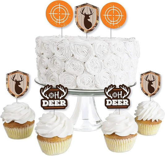 Big Dot of Happiness Gone Hunting - Dessert Cupcake Toppers - Deer Hunting Camo Baby Shower or Birthday Party Clear Treat Picks - Set of 24
