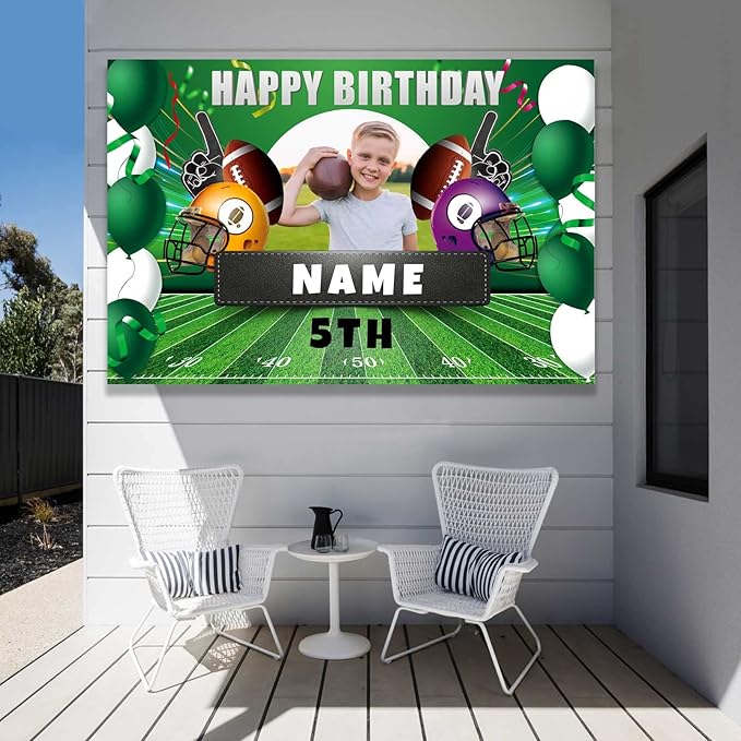 Custom Football Sports Happy Birthday Party Decorations Supplies Personalized Football Sports Birthday Backdrop Banner(6x9ft)