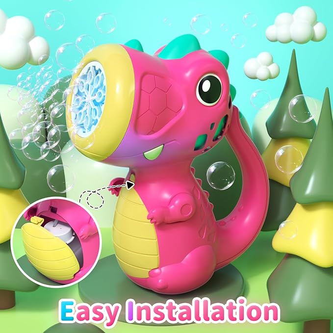 Bubble Machine Wand for Girls Boys Toy, Dinosaur Bubble Machine Maker Blower Toys with Light & Music, Toddler Outdoor Toys for 3 4 5 Year Old Boy Girl Toddler Birthday Gifts Bubble Solution - Red