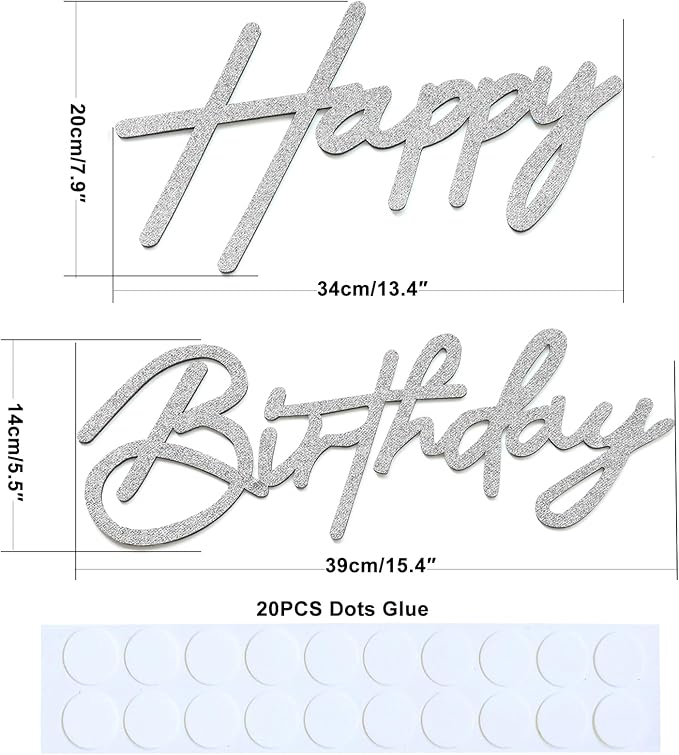 Silver Happy Birthday Sign for Backdrop - Felt Happy Birthday Letters for Balloon Arch Party Wall Decor Large Signs for Boys Girls Women Baby Shower Decorations