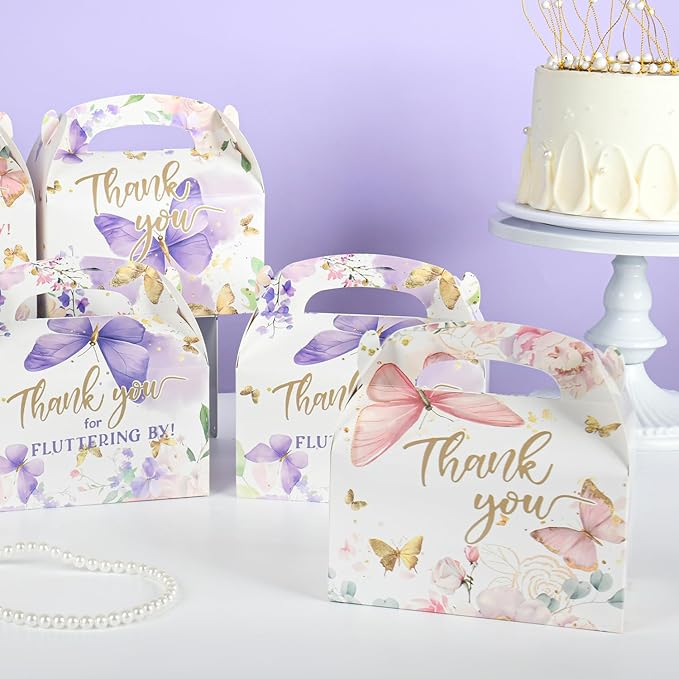 DjinnGlory 36-Pack Butterfly Party Favor Treat Boxes, Small Cute Gable Boxes for Girls Party Giveaways and Small Business 6.18x3.58x3.39 Inches