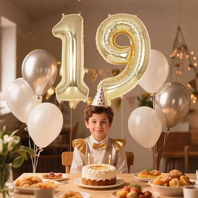 Champagne Gold Large Number 19 Balloon, 40 Inch Light Gold Foil Helium Number Balloons, Giant Mylar Number 19 Balloons for 19 Years Old Birthday Party Anniversary Decorations (Champagne Gold 19)