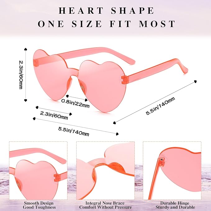 14/42 Pack Heart Sunglasses for Women, Fun Cute Rimless Transparent Candy Color Heart Glasses Party Favors