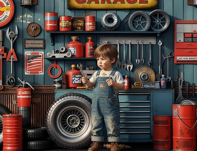 Kate Vintage Garage Photography Backdrops 7x5ft Retro Auto Repair Shop Background Microfiber Polyester for Boys Birthday Party Mechanic Themed Photoshoot Backdrop Studio Props