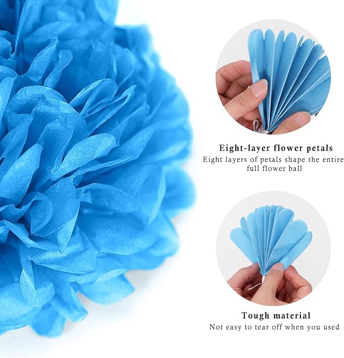 Binpeng Paper Pom Poms Hanging Paper Flower Ball Wedding Celebrations Decorations Outdoor Decoration Flowers Craft for Birthday Party (Royal Blue 6 PCS)