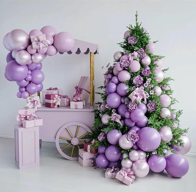 MEBAY Grey Violet Maca Purple Gold Balloons Garland Arch Kit, 146Pcs Latex Balloons Different Sizes 18 12 10 5 Inch for Party Decoration Birthday Wedding Engagements Anniversary Baby Shower