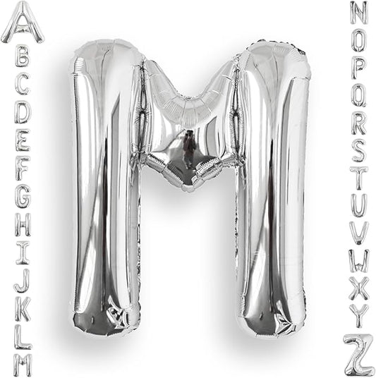 AULE 40 Inch Big Letter Balloon Silver M Large Foil Helium Alphabet Balloons A-Z for Birthday Anniversary Graduation New Year Party Decoration Supplies
