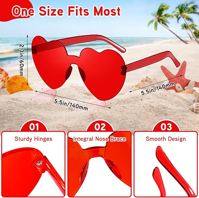 14/42 Pack Heart Sunglasses for Women, Fun Cute Rimless Transparent Candy Color Heart Glasses Party Favors