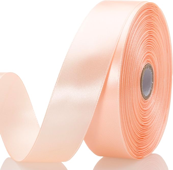 YASEO 1 Inch Peach Solid Satin Ribbon, 50 Yards Craft Fabric Ribbon for Gift Wrapping Floral Bouquets Wedding Party Decoration