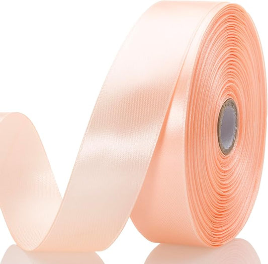 YASEO 1 Inch Peach Solid Satin Ribbon, 50 Yards Craft Fabric Ribbon for Gift Wrapping Floral Bouquets Wedding Party Decoration