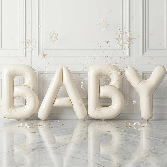 Biapian 40 Inch Baby Letter Balloons, Cream Foil Balloons Big BABY Balloons, 4 Pcs Giant Foil Large Aluminum Balloon Helium for Birthday, Baby Shower, Wedding, Gender Reveal Party Decorations (Cream)