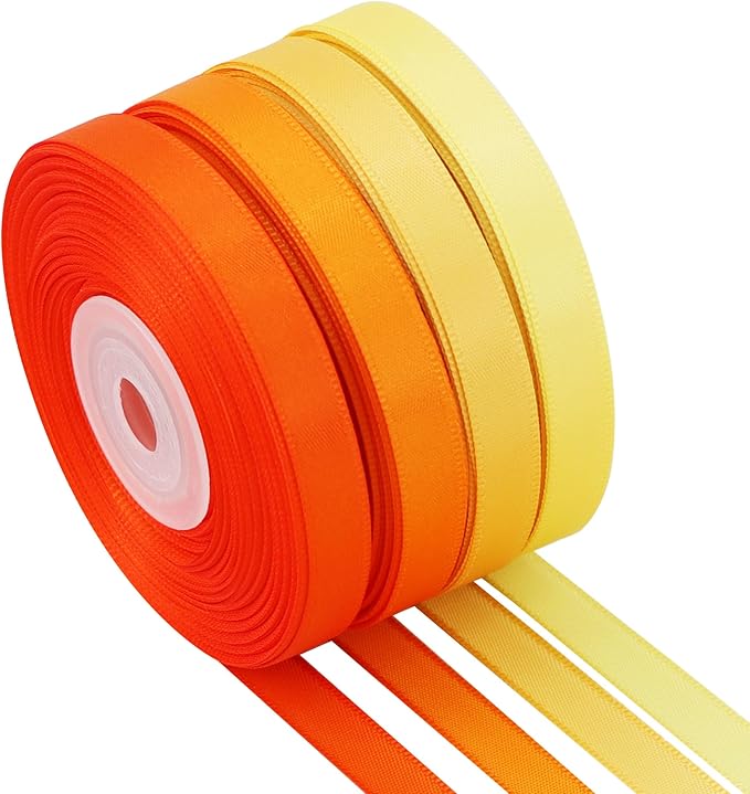 TONIFUL 3/8 Inch Terracotta Fall Satin Ribbon 4 Rolls 100 Yards Orange Brown Autumn Ribbon for Gift Wrapping Flower Bouquet Crafts,Thanksgiving Ribbon, Birthday, Wedding Decoration (25Yd/Roll)