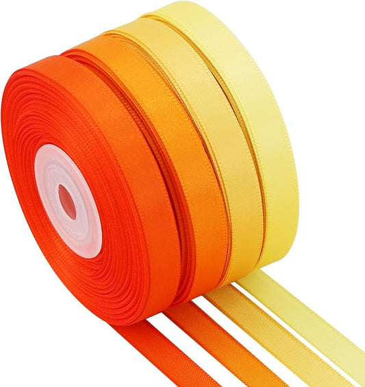 TONIFUL 3/8 Inch Terracotta Fall Satin Ribbon 4 Rolls 100 Yards Orange Brown Autumn Ribbon for Gift Wrapping Flower Bouquet Crafts,Thanksgiving Ribbon, Birthday, Wedding Decoration (25Yd/Roll)