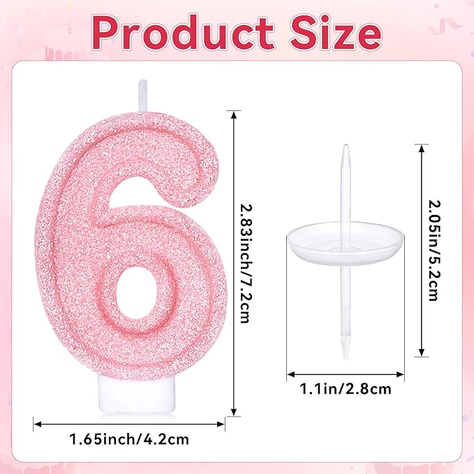 Cute Number 6 Birthday Candle, Glitter Pink Number Candles, Birthday Cake Topper Decoration, Party Supplies Anniversary Celebrations
