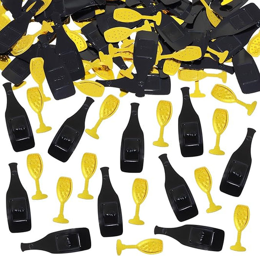 ONLYKXY 15gram Glitter Table Confetti Decor Scatter Bless Confetti Grad Party Decor for Congrats College Graduation Birthday Wedding Party Chocolate Favor Envelope Decal (Black bottle & Gold glass)