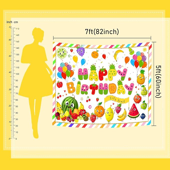 Mocsicka Fruit Birthday Backdrop Summer Fruit Themed Happy Birthday Party Decorations for Kids Watermelon Avocado Pineapple Cake Table Banner Photography Background (Colorful, 10x8ft(120"x96"))