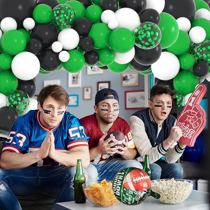 Green White Black Balloon Garland Arch Kit - Green Black White Balloons Soccer Ball Birthday Party Decorations for Video Game Football Birthday Safari Jungle Baby Shower Graduation Party Decors