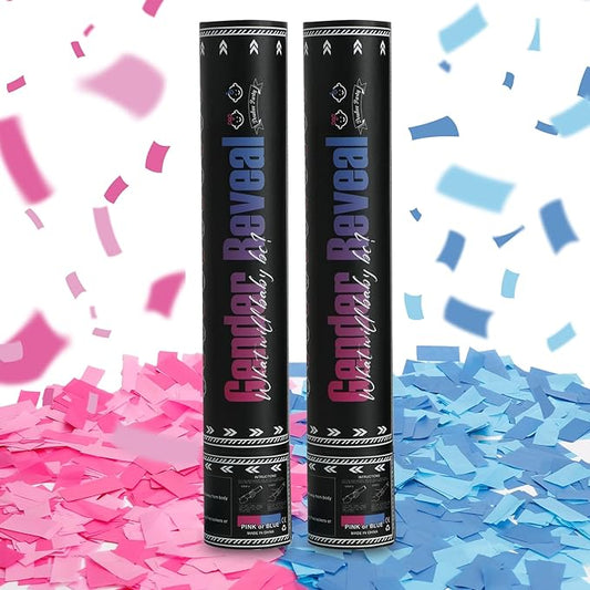 Gender Reveal Confetti Cannon, DOUKEE Biodegradable Pink or Blue Confetti Poppers Baby Shower Cannon for Boy or Girl Baby Reveal Party Supplies 2PK (1Pink 1Blue)