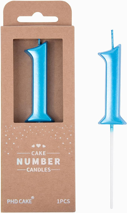 PHD CAKE 2.76 Inch Elegant Blue 1 Number Birthday Candles, Blue Number Candles, Cake Number Candles, Party Celebration