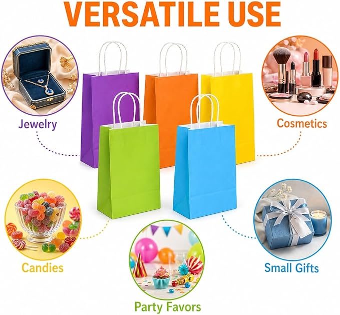 MAQIHAN Gift Bags With Handles - 15 Pcs Gift Bag Bulk Paper Bag Goody Bags Kraft Paper Bags Party Favor Bags Small Bag for Gifts Craft Goodie Birthday Valentine Christmas