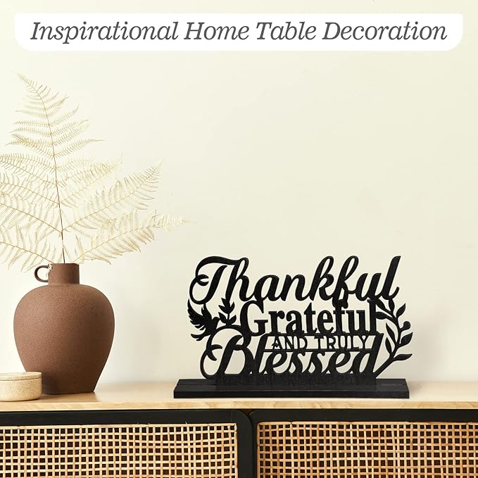 Geetery Inspirational Table Centerpieces Wooden Religious Inspirational Home Decoration Motivational Blessed Table Decor for Home Kitchen Office Faith Christian Gifts Supplies Decor(Thankful)