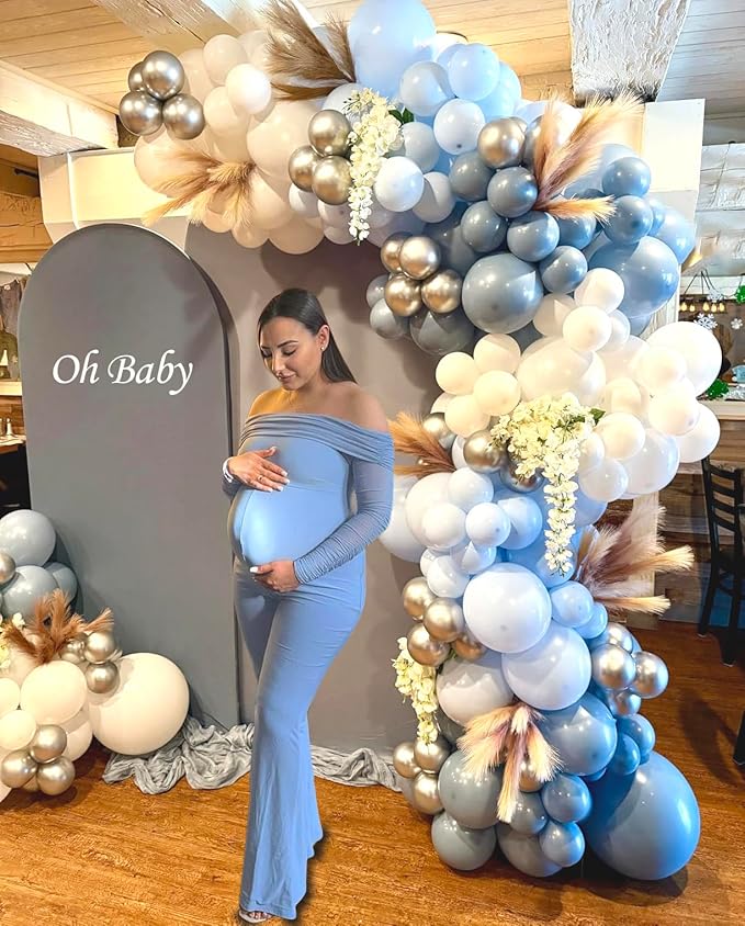Dusty Blue Sand White Balloons, 50 Pcs 12 Inches Dusty Haze Light Blue White Sand Latex Balloon for Birthday Baby Show Bridal Party Decorations