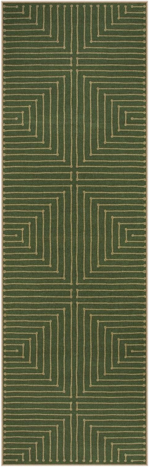 Lahome Neutral Geometric Green Runner Rug for Hallway, 2x8 Washable Kitchen Entryway Runner, Farmhouse Rhombus Low Pile Non Shedding Indoor Outdoor Carpet for Laundry Room